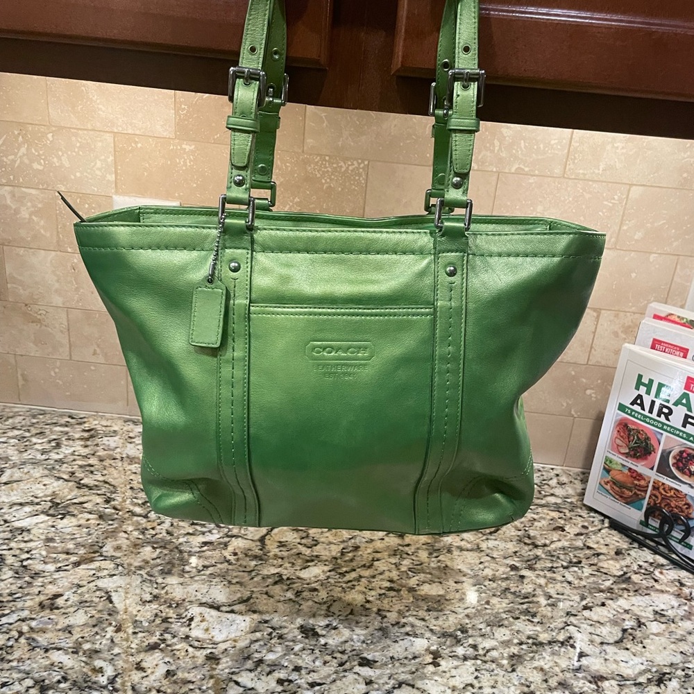 Coach Green Leather Tote Bag